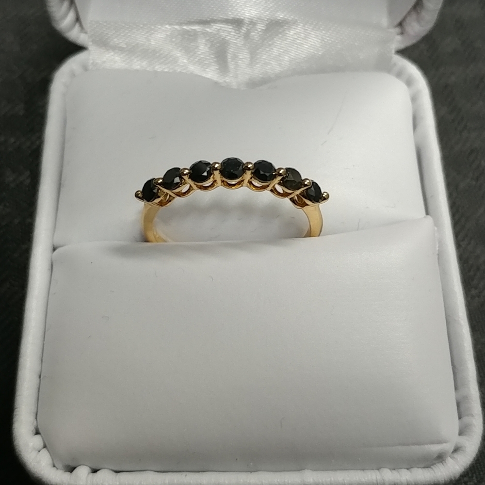 .50 ct. Black Diamond Band 14K Yellow Gold Ring Seven Round Stones Size 7 - Picture 3 of 16